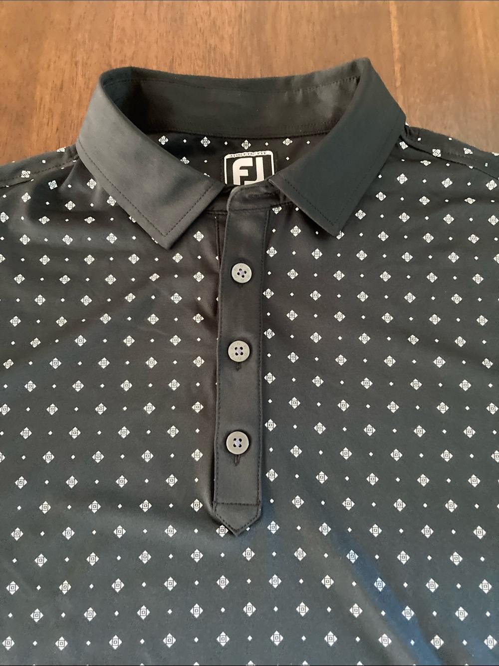 FootJoy RollingStone Ranch Golf Club Black Polo with White Micro Diamond Print